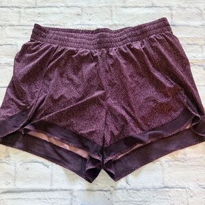 Athleta Mesh Racer Run Shorts 1XL | Purple Speckled Lined 4" Inseam